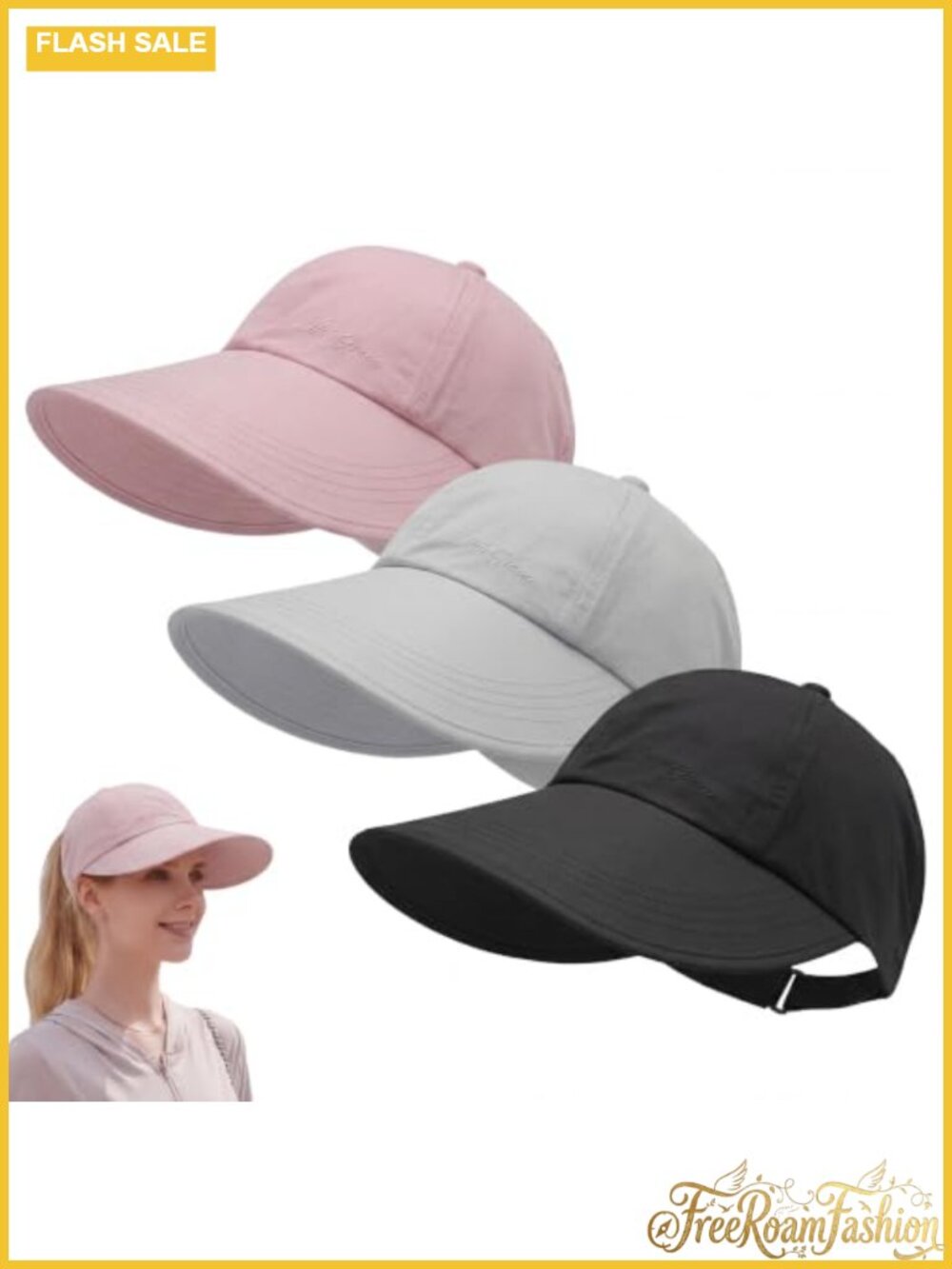 3 Pack Wide Brim UV Protection Sun Hats Acrylic Unisex Golf Hiking Cap